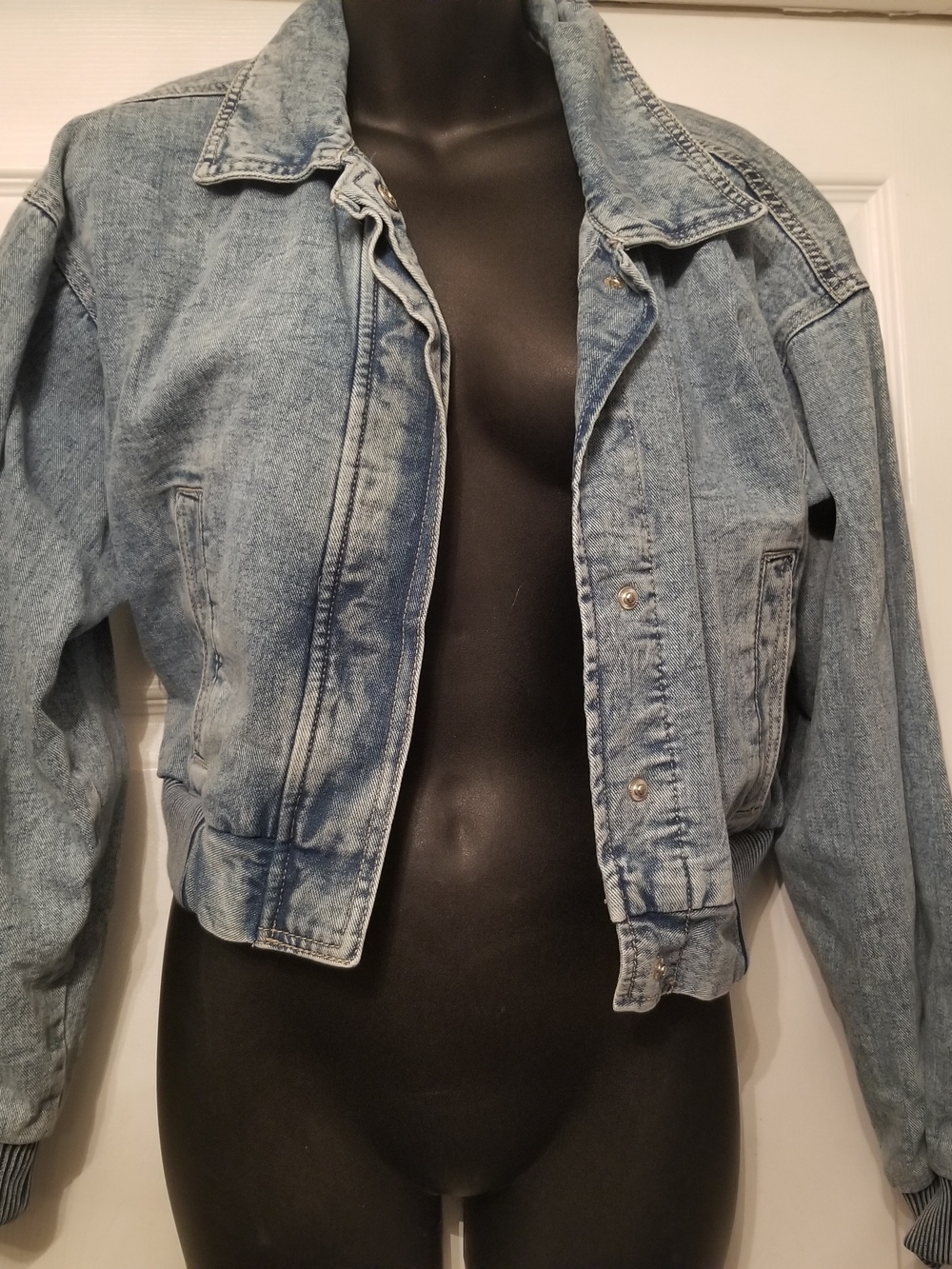 Celebrity Pink Light Blue Washed Denim Bomber Jacket - Women's